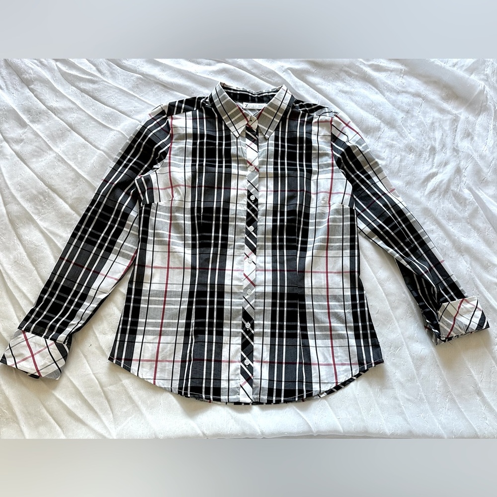 7 AVENUE DESIGN STUDIO NEW YORK & COMPANY black and white with pink stripe